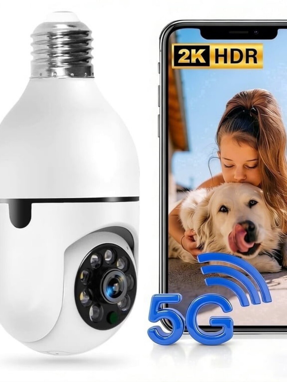Wireless 2K HDR 5G Wi-Fi Bulb Camera - White